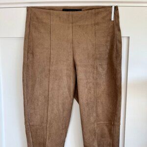 ZARA Brown Camel M Faux Suede Leggings High Rise Waistband Ankle Zip Skinny Leg